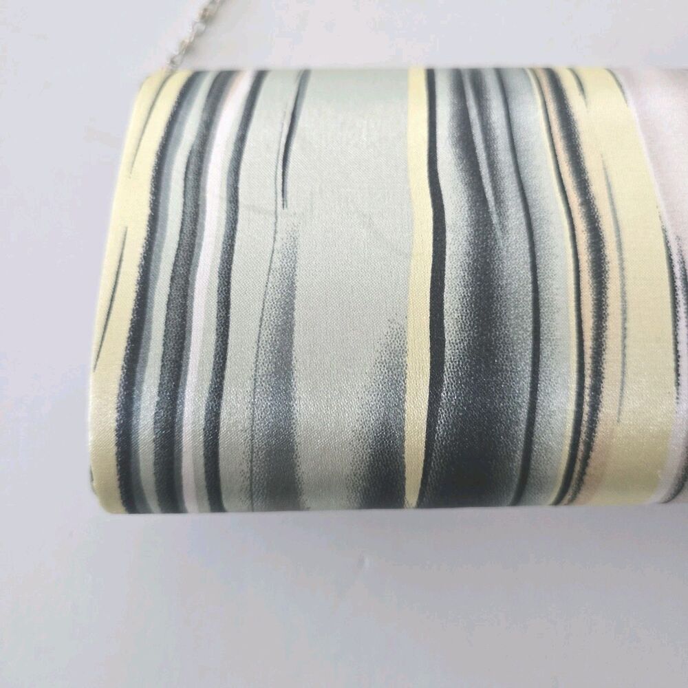 Bijoux Terner Clutch Purse Evening Hand Bag Multicolored Striped Fabric Silver - Picture 3 of 11